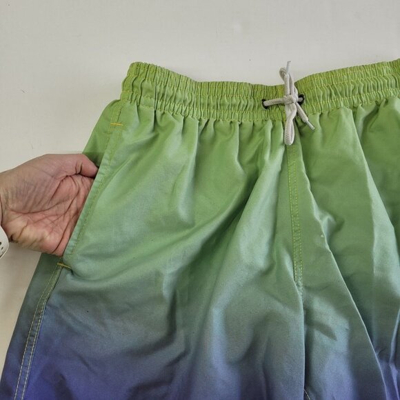 Trunks Swim Bottom Mens M Green/Blue Mesh Lined 6"‎ Logo Stretch Beach Surf Luau - Picture 2 of 14